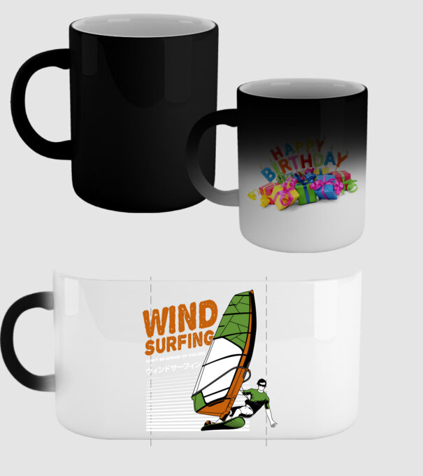 Wind Surf model negru pe tricou