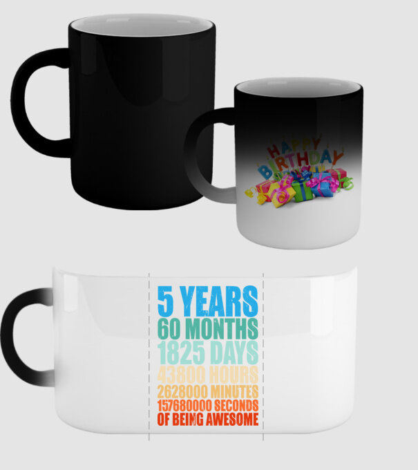 5 years of being awesome model negru pe tricou
