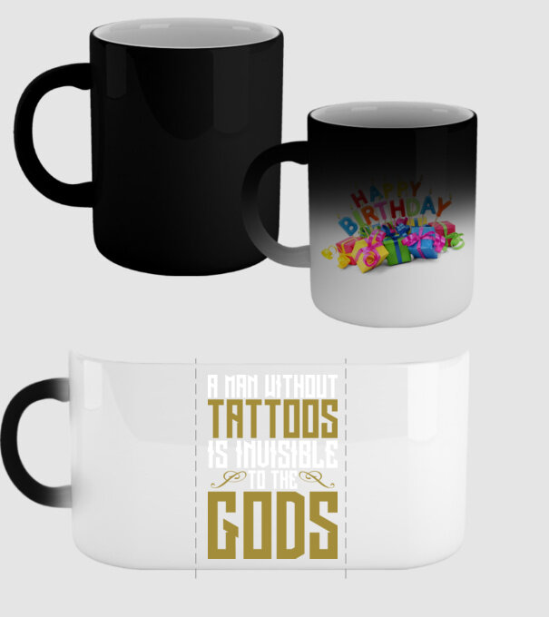 A man without tattoos is invisible to the gods model negru pe tricou