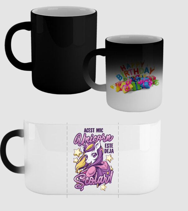 Acest mic unicorn este deja școlar model negru pe tricou