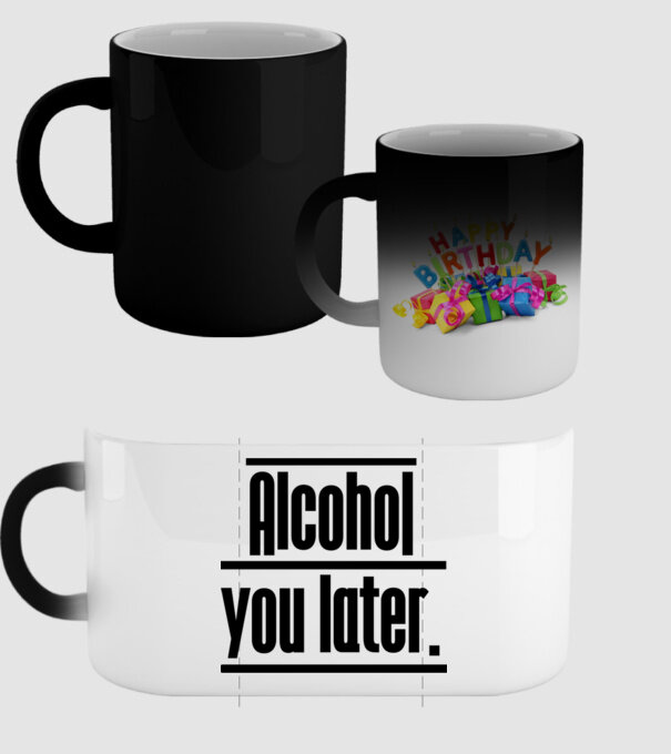 Alcohol you later model negru pe tricou