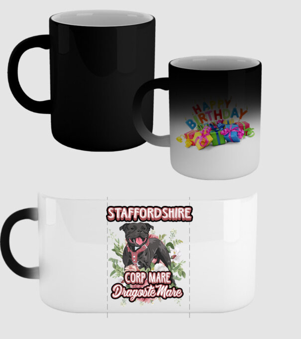 american staffordshire terrier - corp mare, dragoste mare model negru pe tricou