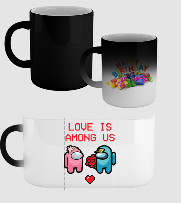 Among us love model negru pe tricou