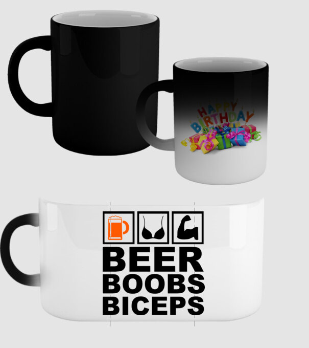 Beer Boobs Biceps model negru pe tricou