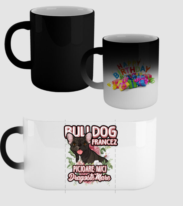 bulldog francez - picioare mici dragoste mare model negru pe tricou