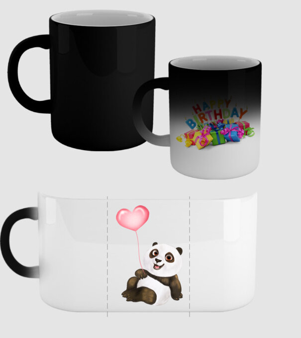 Cute panda with heart model negru pe tricou