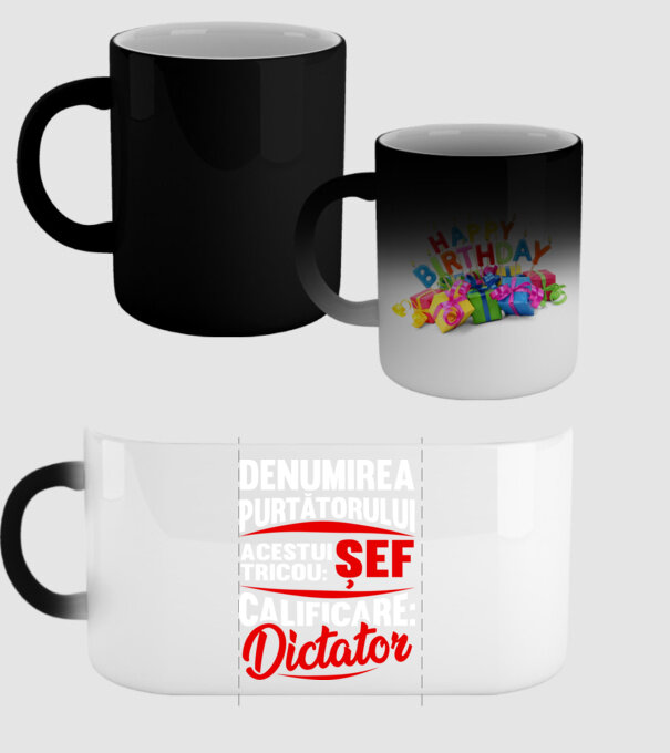 denumirea purtătorului acestui tricou: șef - calificare: dictator model negru pe tricou