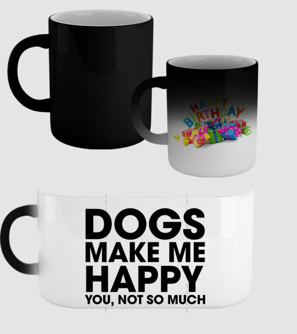 Dogs make me happy model negru pe tricou