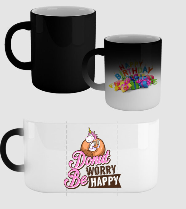 Donut worry be happy model negru pe tricou