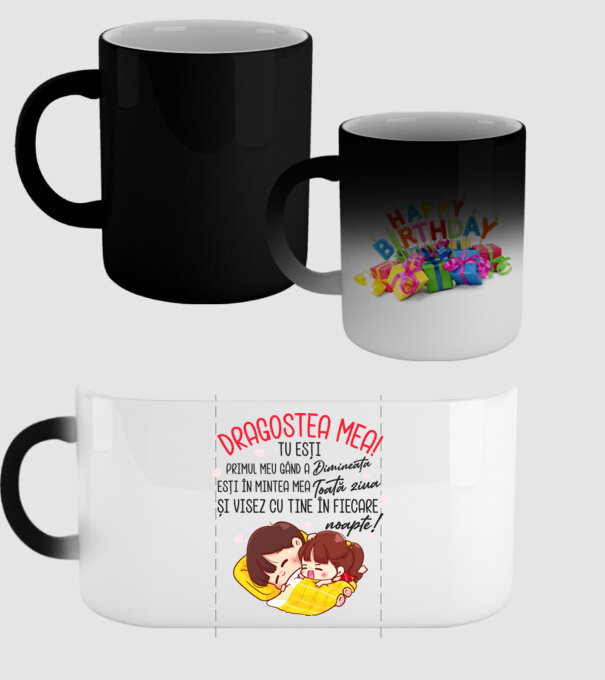 Dragostea mea! tu ești primul meu gând dimineața, ești în mintea mea toată ziua și visez cu tine în fiecare noapte. Te iubesc! model negru pe tricou