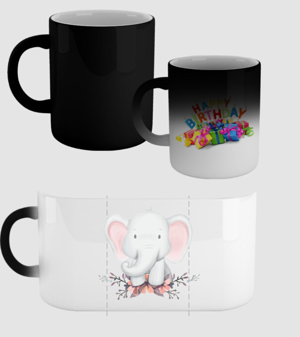 Elefant cu flori model negru pe tricou
