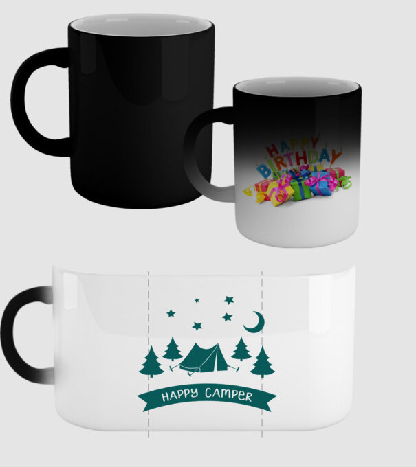 Happy camper tent model negru pe tricou