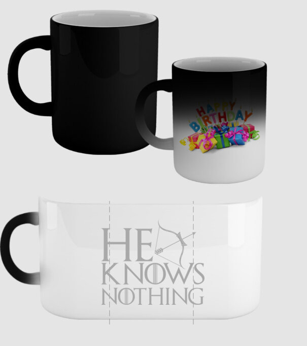 Cuplu He knows nothing model negru pe tricou