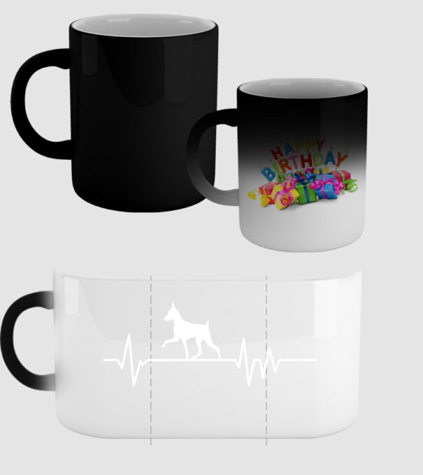 Heartbeat silueta Pinscher model negru pe tricou
