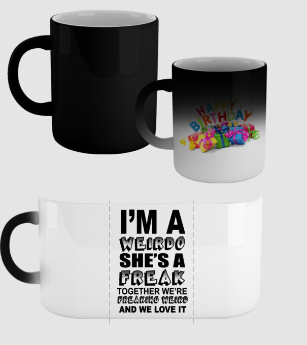 'I''m a weirdo, she''s a freak' model negru pe tricou