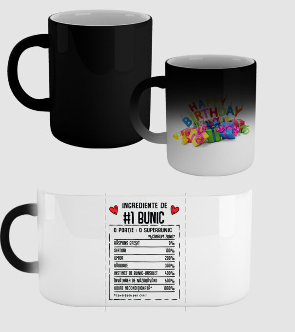 Ingrediente Bunic - o porție : un superbunic - %consum zilnic* răspuns greșit, sfaturi, umor, răbdare, instinct de bunic-ursuleț model negru pe tricou