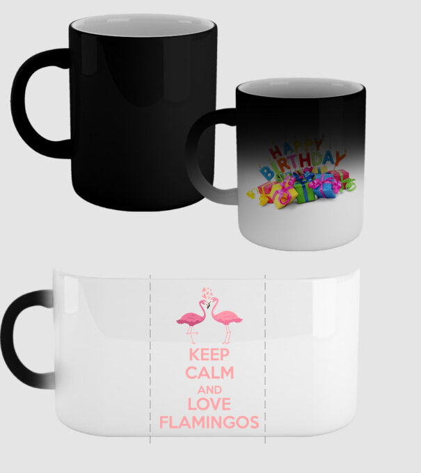 KEEP CALM and love flamingos pink model negru pe tricou