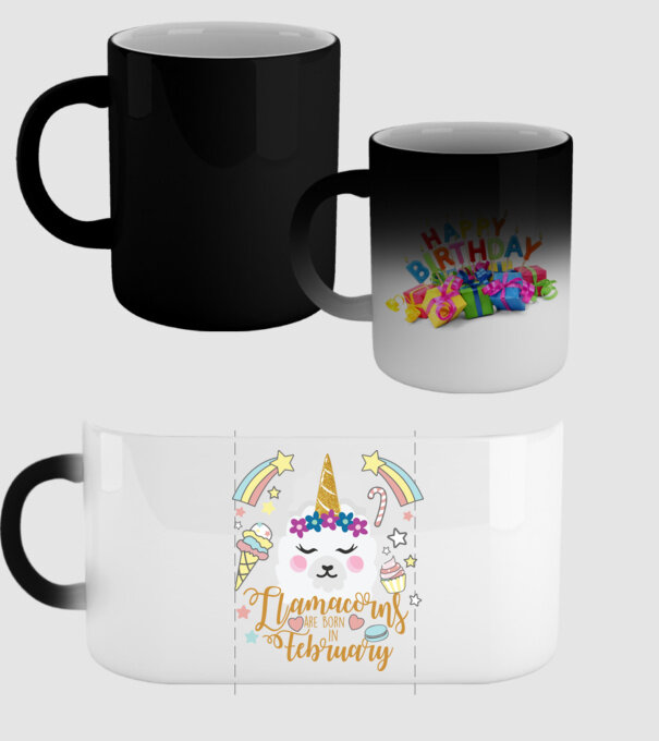 Llamacorns are born in February model negru pe tricou