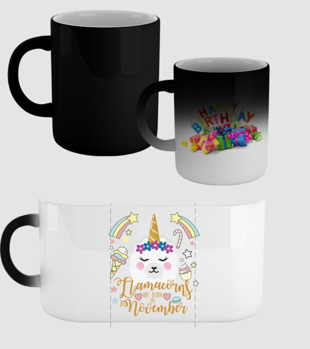 Llamacorns are born in November model negru pe tricou