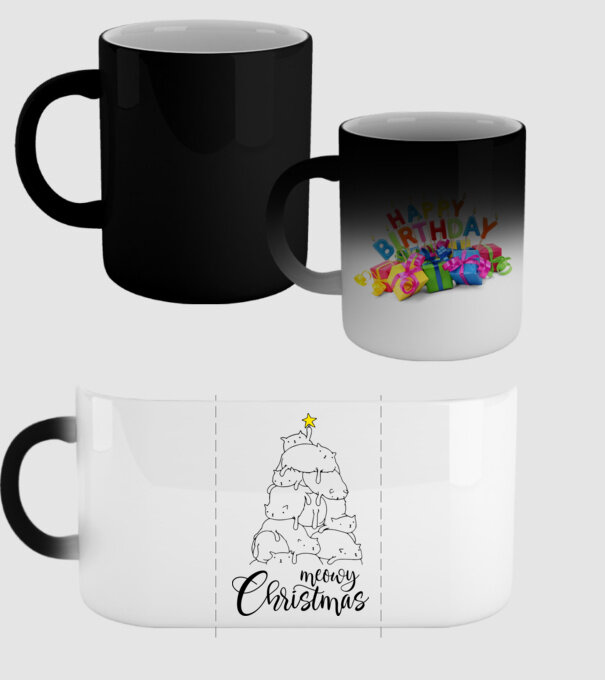 Meowy Christmas model negru pe tricou