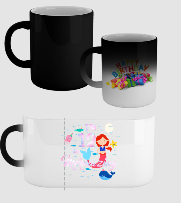 Mermazing Birthday 12 model negru pe tricou