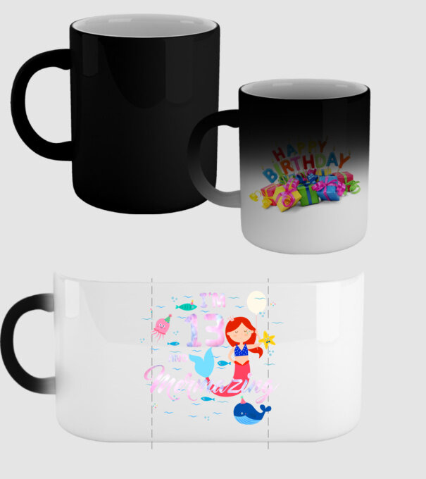 Mermazing Birthday 13 model negru pe tricou