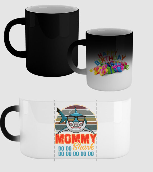 Mommy Shark model negru pe tricou
