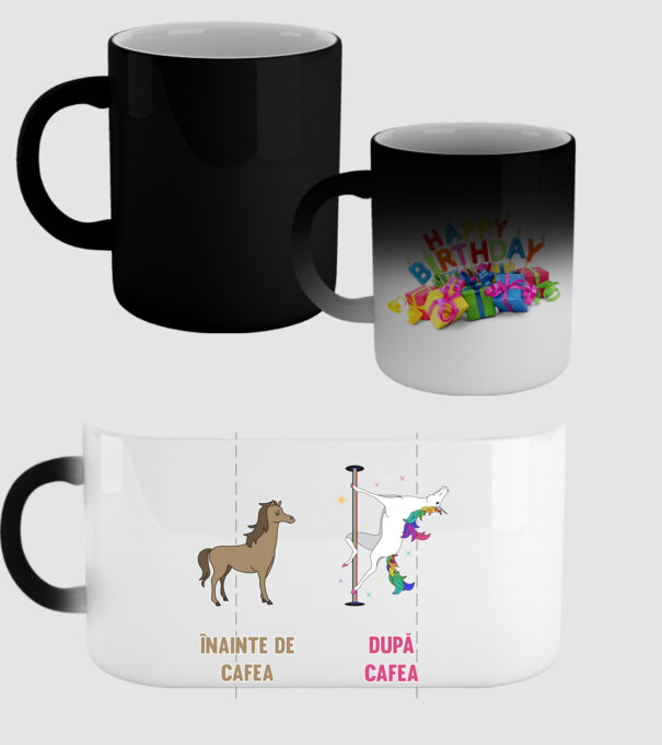 Înainte de cafea - După cafea model negru pe tricou