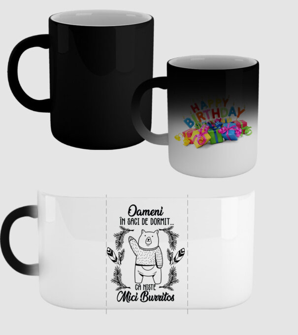 oameni în saci de dormit... ca niște mici burritos model negru pe tricou