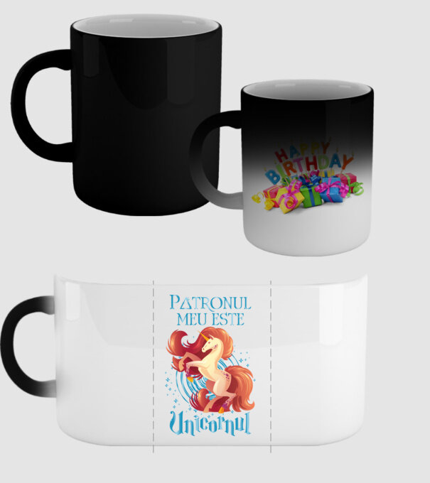 Patronul meu este UNICORNUL model negru pe tricou