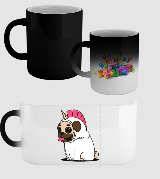 Pug Unicorn model negru pe tricou