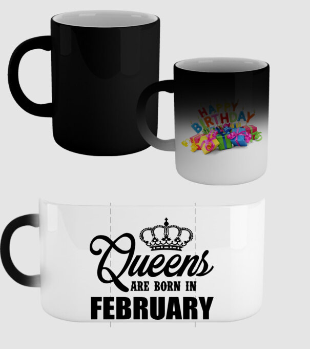 Queens are born in - February model negru pe tricou