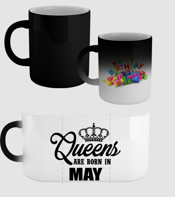Queens are born in May model negru pe tricou