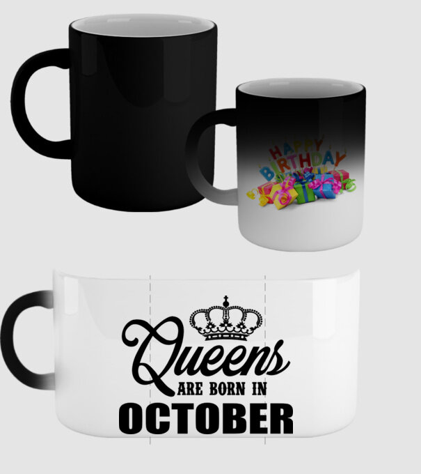 Queens are born in October model negru pe tricou