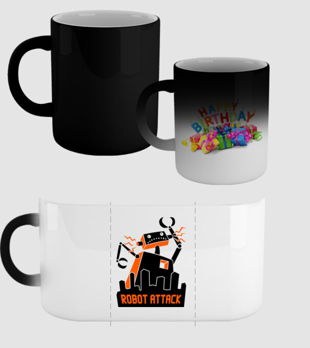 Robot Attack model negru pe tricou