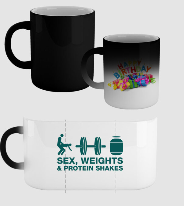 Sex, weights and protein shakes model negru pe tricou