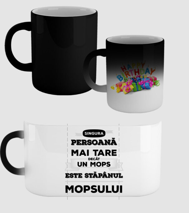 singura persoană mai tare decât un Mops este stăpânul Mopsului model negru pe tricou