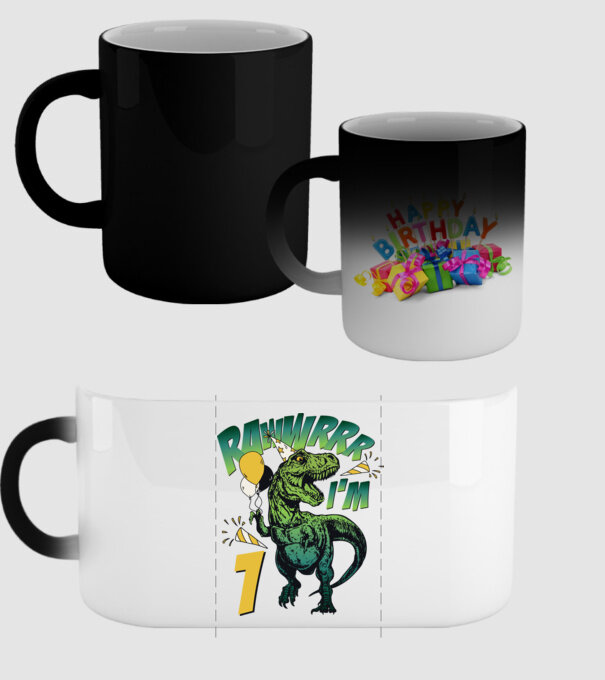 'Birthday Dinosaur rawww i''m 1' model negru pe tricou