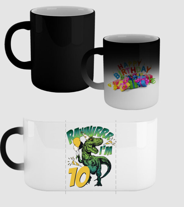 'Birthday Dinosaur rawww i''m 10' model negru pe tricou
