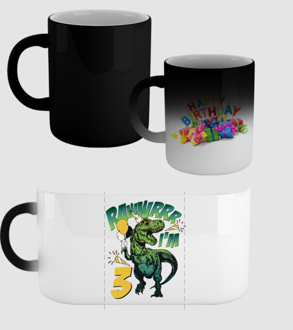 'Birthday Dinosaur rawww i''m 3' model negru pe tricou