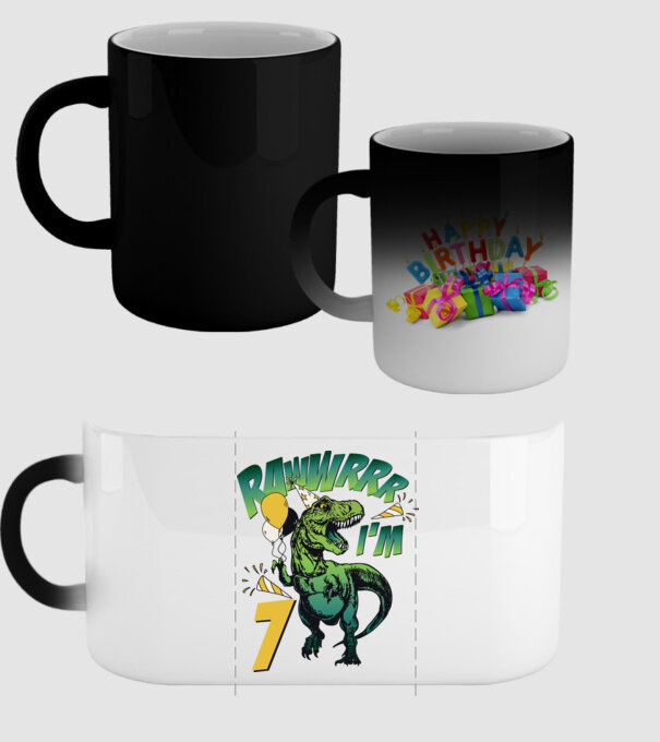 'Birthday Dinosaur rawww i''m 7' model negru pe tricou