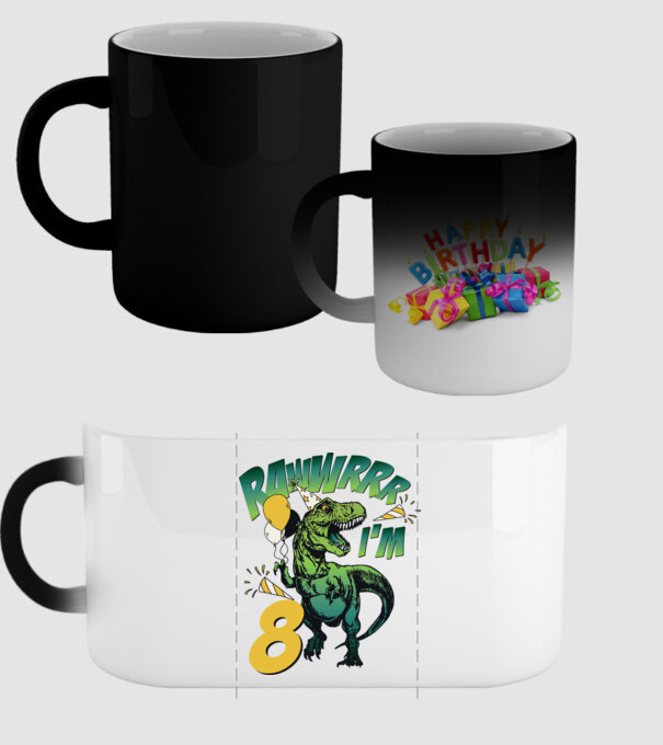 'Birthday Dinosaur rawww i''m 8' model negru pe tricou
