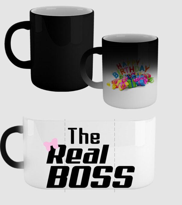The real boss model negru pe tricou