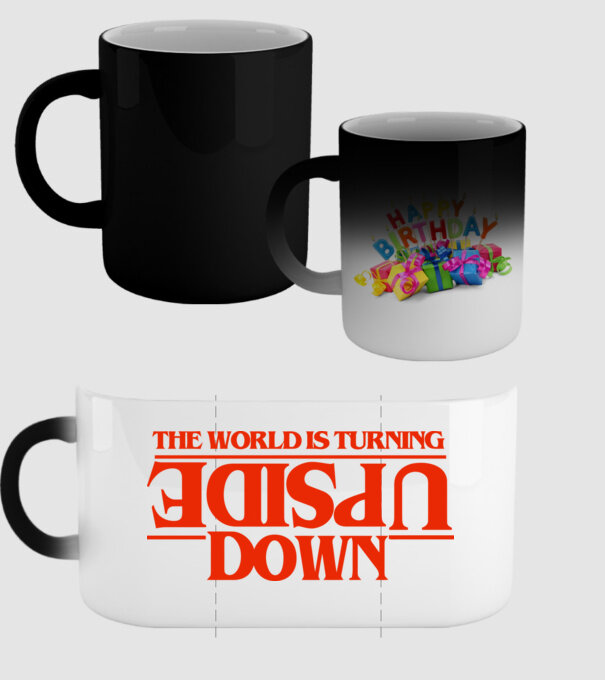 the world is turning upside down model negru pe tricou