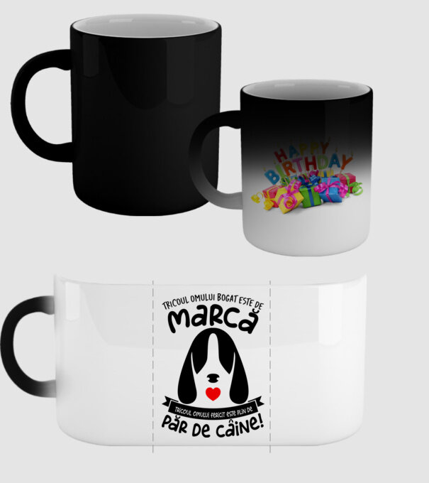 tricoul omului bogat este de marcă, tricoul omului fericit este plin de păr de câine model negru pe tricou