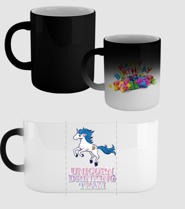 Unicorn drinking team model negru pe tricou