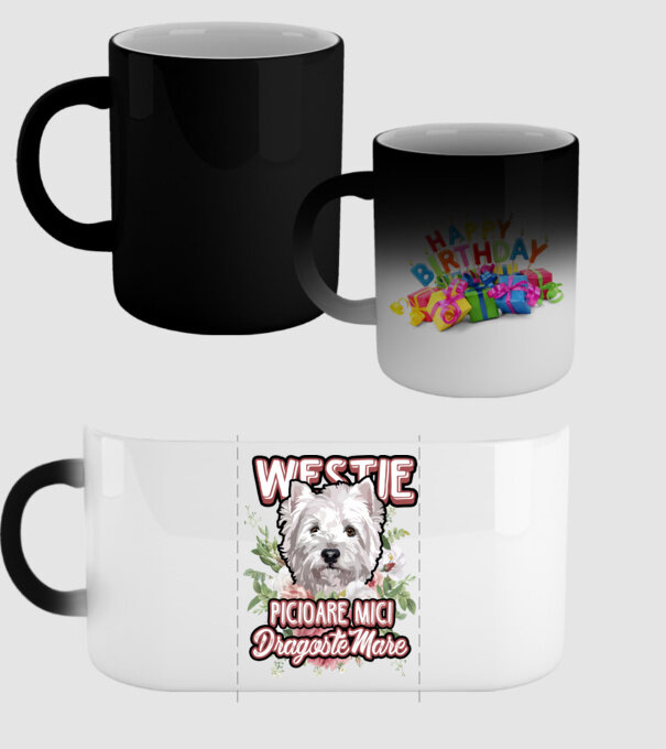 Westie picioare mici dragoste mare model negru pe tricou