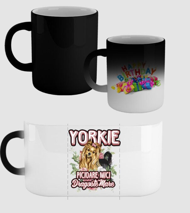 Yorkie - picioare mici dragoste mare model negru pe tricou