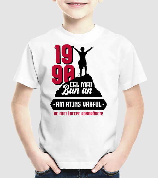 1990 cel mai bun an. Am atins vârful, de aici începe coborârea. model alb pe tricou