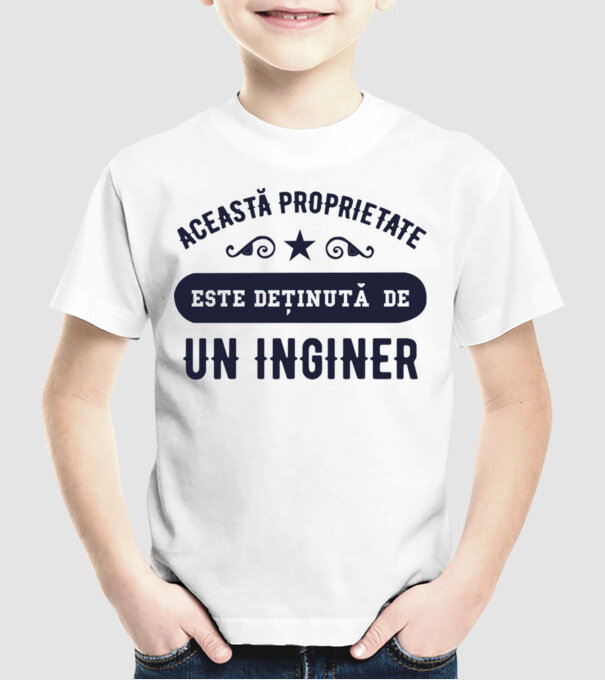 Această proprietate este deținută de un inginer model alb pe tricou
